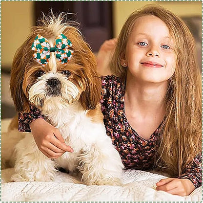 24Pcs/12 Pairs 4" Big St. Patrick's Day Dog Hair Bows with Rubber Band Three