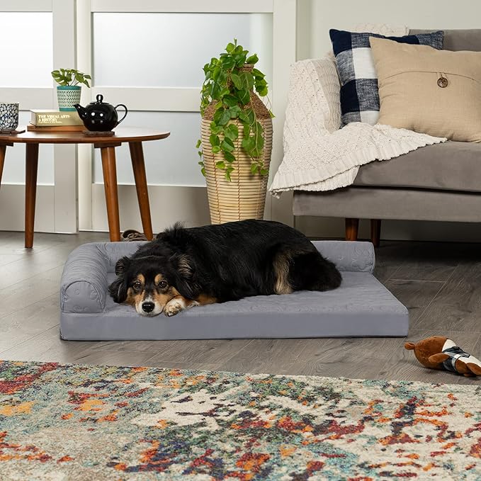 Furhaven Cooling Gel Dog Bed for Large/Medium Dogs w/ Removable Bolsters & Washable Cover 55 lbs