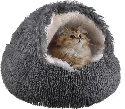Cat Bed Round Fluffy Hooded Cat Bed Cave