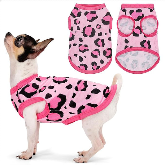 Adorable Pink Leopard Dog Shirt: Lightweight Polyester Cartoon Puppy Vest, Small Medium & Large Dog T-Shirt, Summer Pet Clothes, Cute Dog Apparel, Breathable Dog Tank Top XS