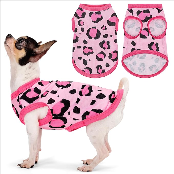 Adorable Pink Leopard Dog Shirt: Lightweight Polyester Cartoon Puppy Vest, Small Medium & Large Dog T-Shirt, Summer Pet Clothes, Cute Dog Apparel, Breathable Dog Tank Top L