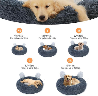 Calming Round Pet Bed for Medium Dogs 45 lbs 30" Grey