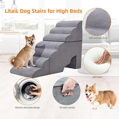 7 Steps 34 Inches Dog Stairs, Dog Stairs for High Bed 30-36 Inches High, LitaiL Dog Steps for Small Dogs/Cats, Older Injured Pets with Joint Pain, Non-Slip 30D High Density Foam Pet Ramp