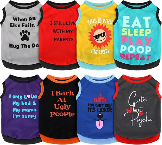 Saintrygo 8 Pieces Dog Shirts Pet Printed Clothes with Funny Letters Summer Pet T Shirts Cool Puppy Shirts Breathable Dog Outfit Soft Dog Sweatshirt for Pet Dogs Cats (Delicate Pattern