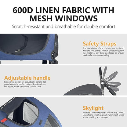 Foldable Pet Jogger Stroller for Large Dogs up to 110 lbs