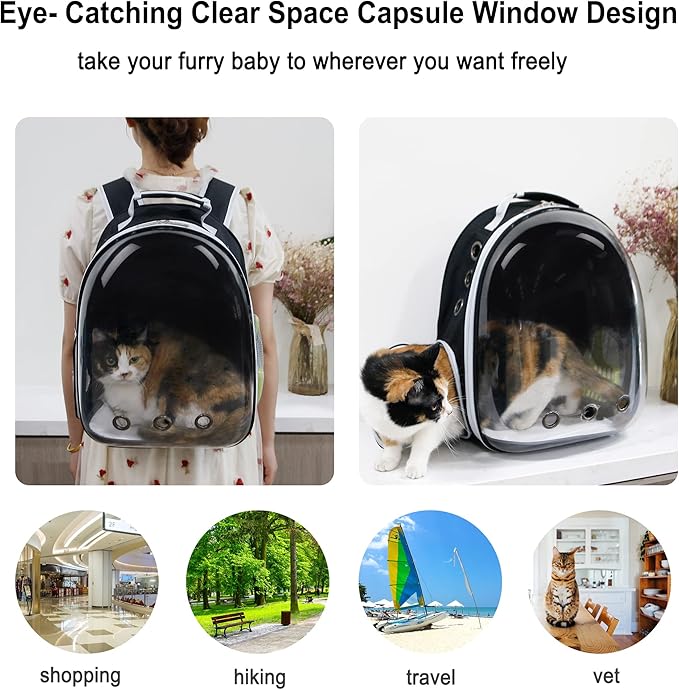 Cat Backpack, Airline Approved Bubble Carrying Bag for Small Medium Dogs Cats, Space Capsule Pet Carrier Dog Hiking Backpack Travel Carrier(Black)