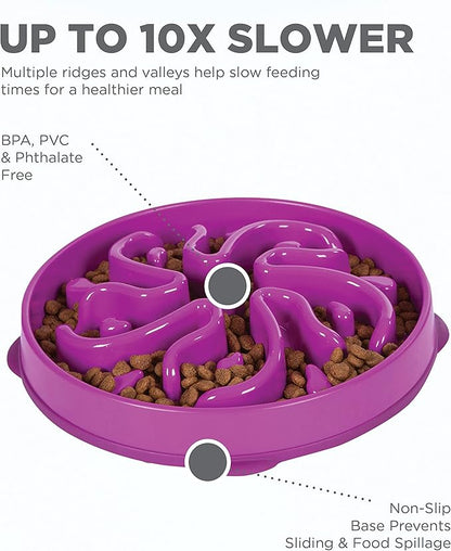 Outward Hound Fun Feeder Slo Bowl, Slow Feeder Dog Bowl, Large/Regular, Purple