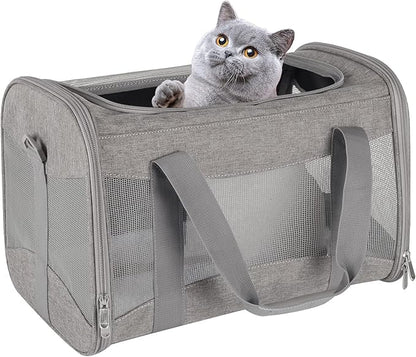 Cat Carrying Case - Pet Carrier Airline Approved, Protable and Breathable Pet Travel Carrier Removable Fleece Pad, Collapsible Cat Carrier Dog Carrier for Medium Cats Small Cats Dogs (X-Large, Grey)