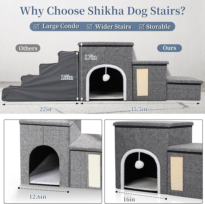 Upgrade XL Dog Stairs for Bed and Couch 35.5"L x 13.8"D x 17"H, Foldable 180lbs