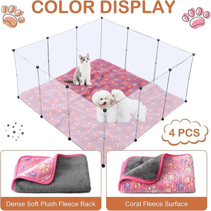 Panelee 4 Pcs Waterproof Dog Blankets Washable Puppy Blanket Paw Print Fleece Blanket for Small Medium pet Cat Whelping Warm Soft Sleep Mat Guinea Pig Cage Liners Blanket (36 x 36 Inch,Multicolor)