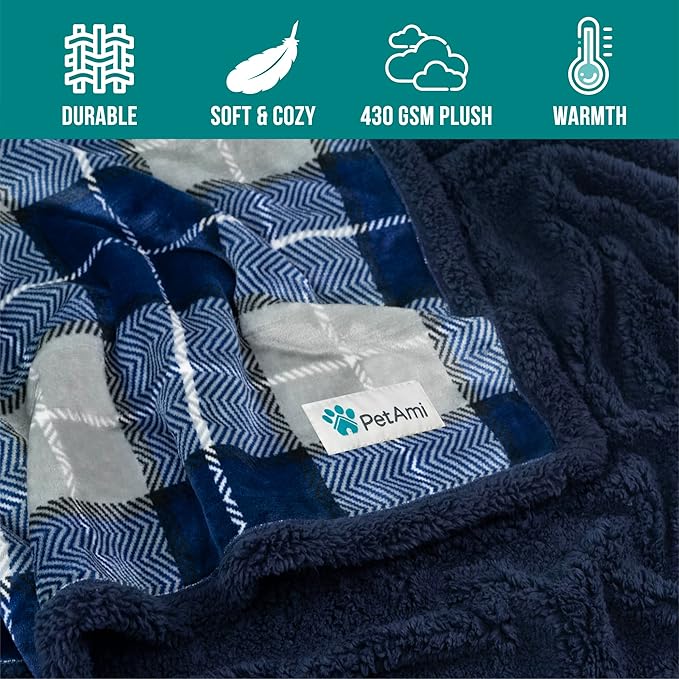 PetAmi WATERPROOF Dog Blanket for Bed 80x60 Plaid