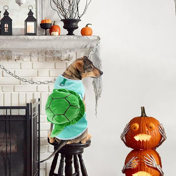 Turtle Dog Costume - Dog Halloween Costume with Utral Soft Turtle Shell Cute Outfit, Warm Fleece Doggie Clothes Cat Apparel with Tow Ring for Medium Pets (Green,XL)