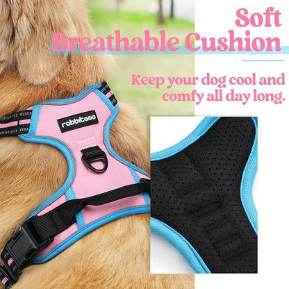 rabbitgoo Dog Harness, No-Pull Pet Harness with 2 Leash Clips, Adjustable Soft Padded Dog Vest, Reflective No-Choke Pet Oxford Vest with Easy Control Handle for Large Dogs, Pink & Blue, S