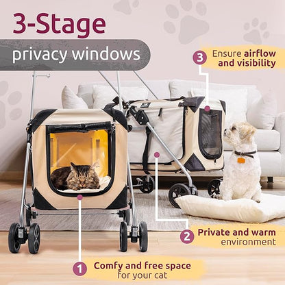 Large Premium Cat Stroller. Fits Up to 2 Cats. Pet Stroller with Top Loading & Side Loading, Soft Sided, Foldable Pet Crate. Includes Super Soft Bed, Vented Windows and Loads of Space