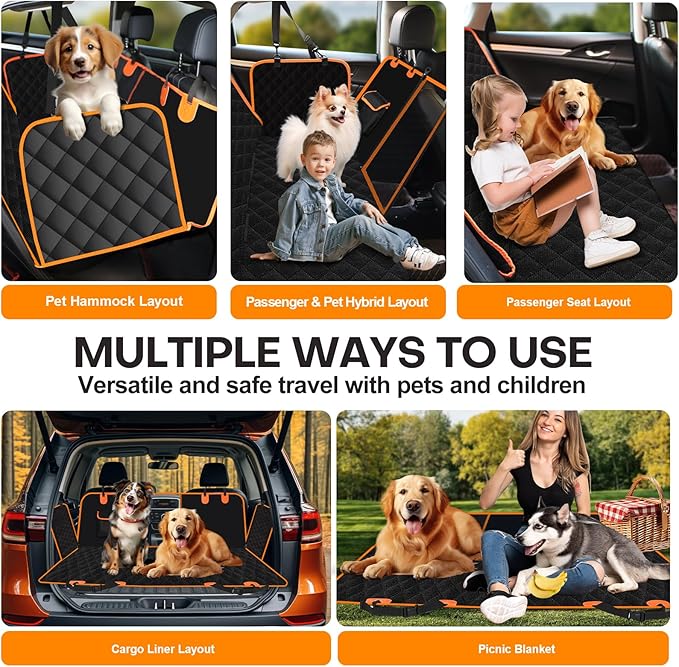 Dog Car Seat Cover for Back Seat 5 in 1 Convertible Dog Hammock Frontal 60/40 Split