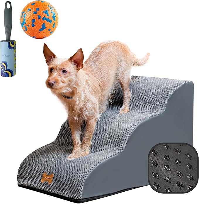 3 Steps Non-Slip Dog Stairs for Small Dogs 17" High & Supports Up to 60 lbs | Foam Pet Stairs for Dogs to Get on Bed & Couch | Dog Steps for Bed Small Dog | Pet Steps for Dogs to Get on Bed