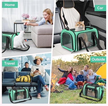 Cat Dog Carrier Up to 15 Lbs TSA Airline Approved Pet Carrier for Small Medium Cats Puppies Dog Carriers for Small Dogs Collapsible Soft Sided Cat Travel Carrier - Green 15.7"x10.2"x10.2"