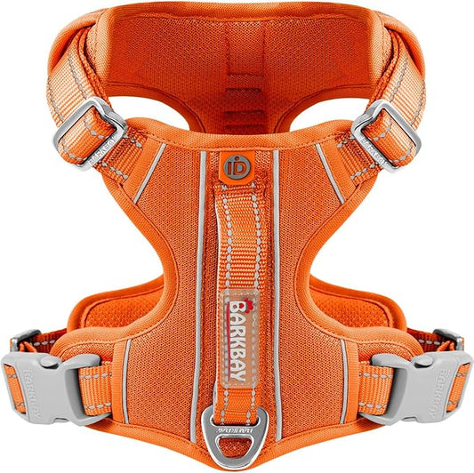 BARKBAY Dog Harness No Pull with ID Tag Pocket - Heavy Duty, Reflective, Easy Control for Large Dogs (Orange,XL)