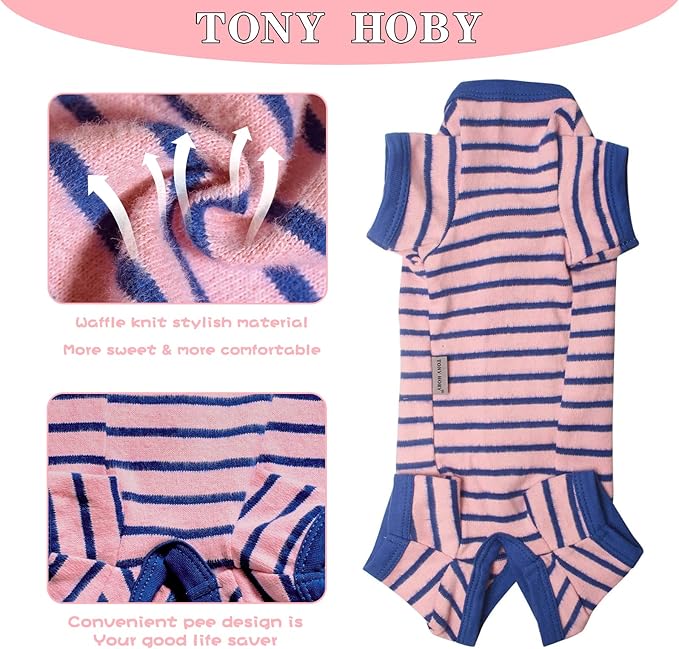 TONY HOBY Female Dog Pajamas, Dog Knited Thermal Pajamas with Stripe, Dog Jumpsuit Pet Clothes for Small Medium Dog (Dark Pink, Girl, XXL)