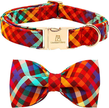 Lionheart glory Plaid Dog Collar Fall Halloween Dog Collars Bowtie Heavy Soft Adjustable Dog Collar for Small Dogs Collar Dog Bow Male/Female Dog Collar Pet Gift