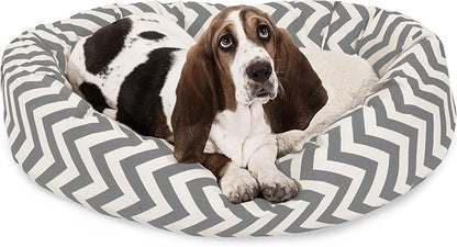 32 inch Grey Chevron Sherpa Bagel Dog Bed