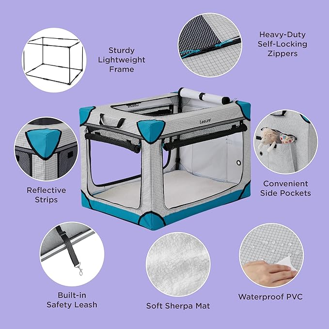 Lesure Cute Soft Collapsible Dog Crate 26 Inch 4-Door Foldable