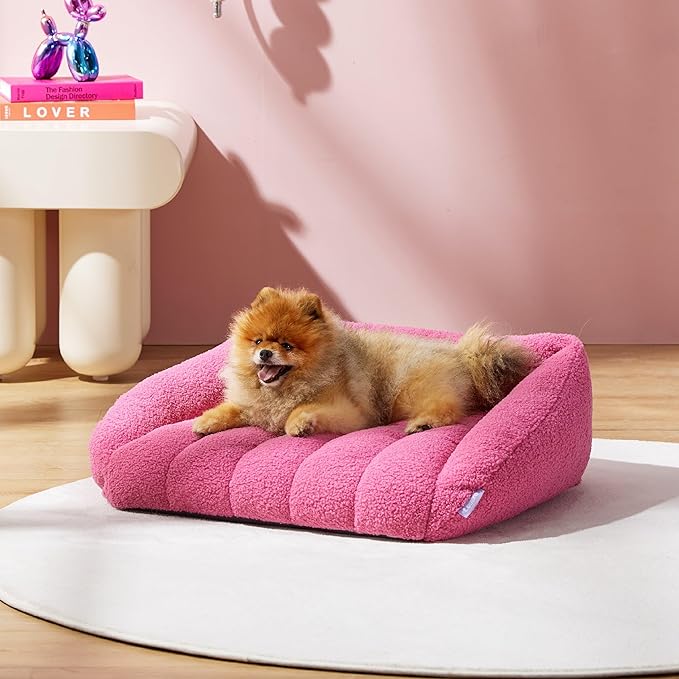 Lesure Orthopedic Dog Bed Sofa for Small Dogs & Cats Foam(24" x 18" x 9.5", Pink)
