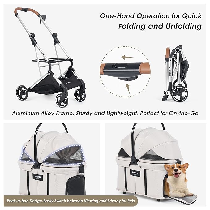 T3 Pro Pet Stroller 3 in 1 Dog Cat Stroller for Small Medium Dogs Cats