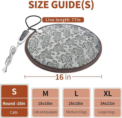 Cat Heating Pad Round-D16in Pet Heating Pads for Cats Waterproof Smart Thermostat Switch
