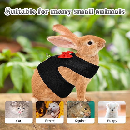 AIITLE Rabbit Harness and Leash Set with Cute Bow, Soft Breathable Mesh Vest Harness for Rabbits Kitten Ferret Puppy Small Pets Walking Supplies Black S