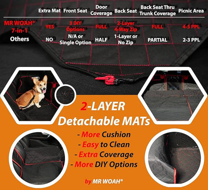 Convertible 7 in 1 Extra Mat Dog Front and Back Seat and Trunk Cover Protector Hammock Picnic Mats Durable Waterproof Scratch-Proof Nonslip Hammock Against Dirt and Fur for Car