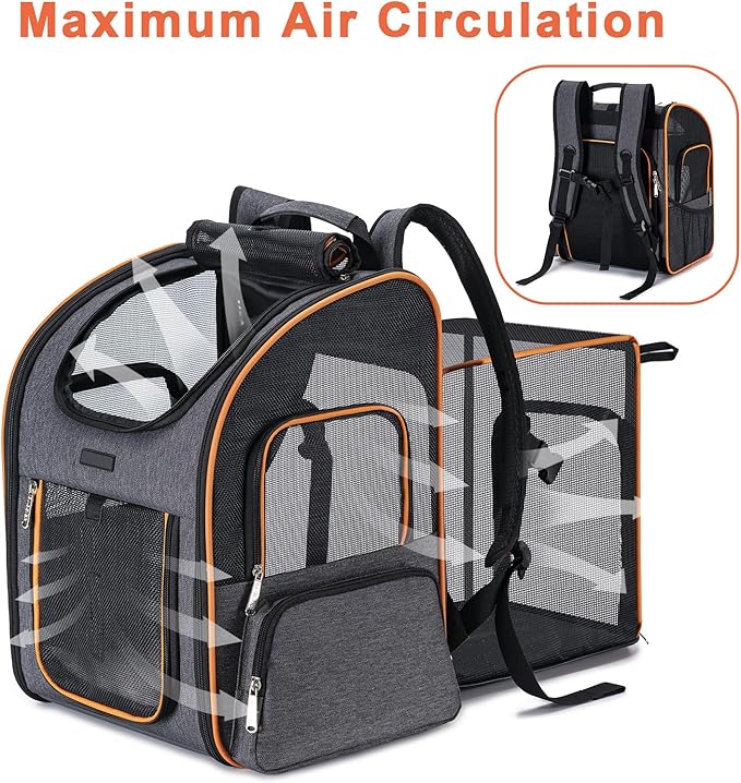 Cat Backpack Carrier, Dog Backpack Carrier for Small Dogs Medium Cats, Airline Approved Expandable Pet Backpack Carrier for Small Dogs Puppies Medium Cats Fit Up to 18 Lbs, Grey