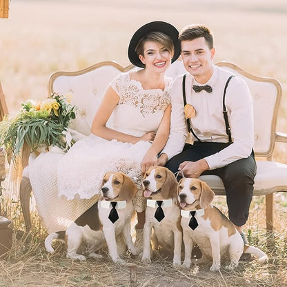 ADOGGYGO Adjustable Dog Neck Tie Collar Dog Collar with Black Necktie Wedding Formal Dog Collars for Small Dogs Pets (Small