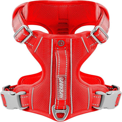 BARKBAY Dog Harness No Pull with ID Tag Pocket - Heavy Duty, Reflective, Easy Control for Large Dogs (Red,S)