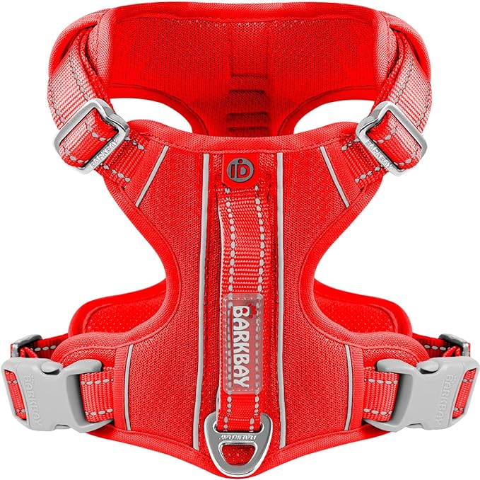 BARKBAY Dog Harness No Pull with ID Tag Pocket - Heavy Duty, Reflective, Easy Control for Large Dogs (Red,XL)