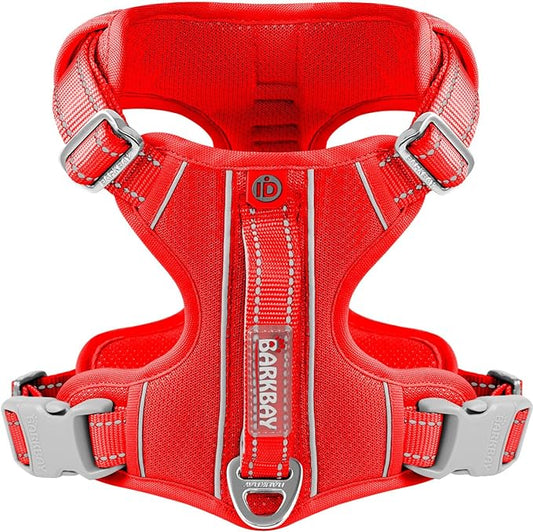 BARKBAY Dog Harness No Pull with ID Tag Pocket - Heavy Duty, Reflective, Easy Control for Large Dogs (Red,XL)