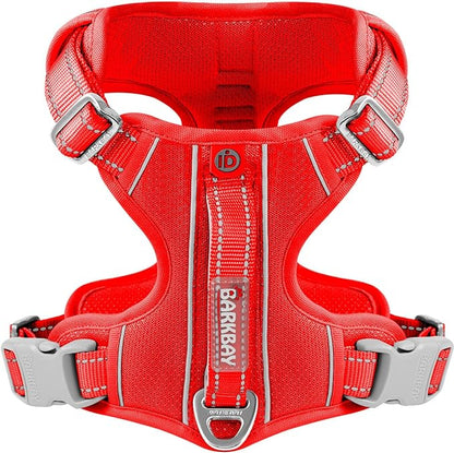 BARKBAY Dog Harness No Pull with ID Tag Pocket - Heavy Duty, Reflective, Easy Control for Large Dogs (Red,L)