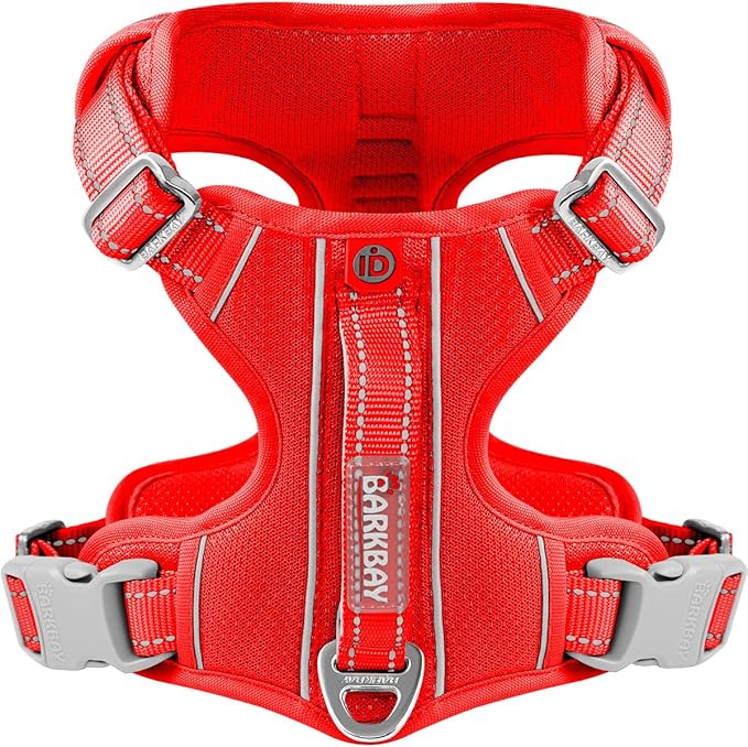 BARKBAY Dog Harness No Pull with ID Tag Pocket - Heavy Duty, Reflective, Easy Control for Large Dogs (Red,M)