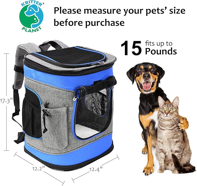 Kritter Planet Pet Carrier Backpack for Dogs and Cats, Breathable Pet Backpack with 2 Mesh Window,Portable Pet Carrier for Camping