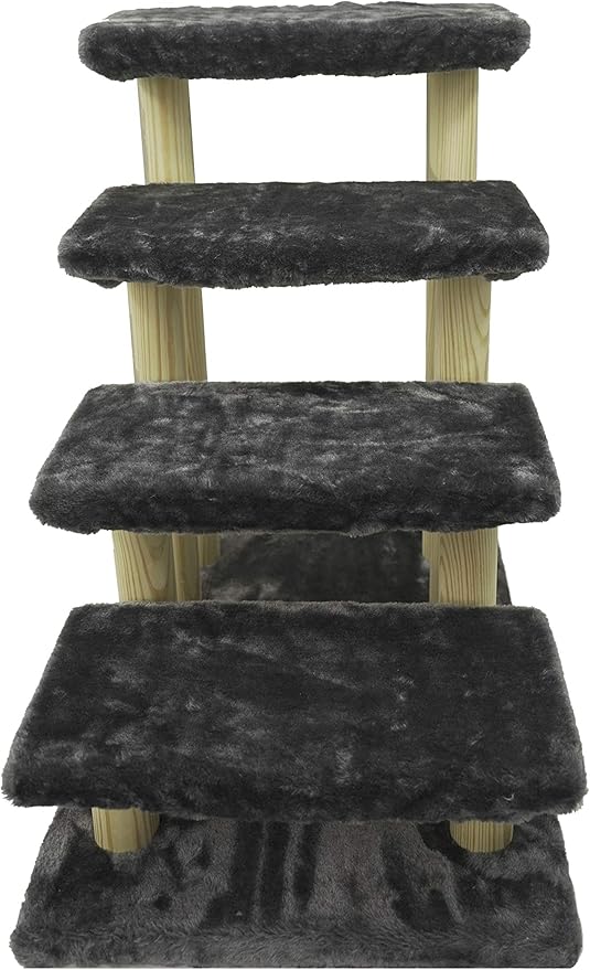 Wooden pet Stairs 4-Step pet Ladder cat Dog Easy Stairs with Detachable Carpet for high Bed and Couch (Black)