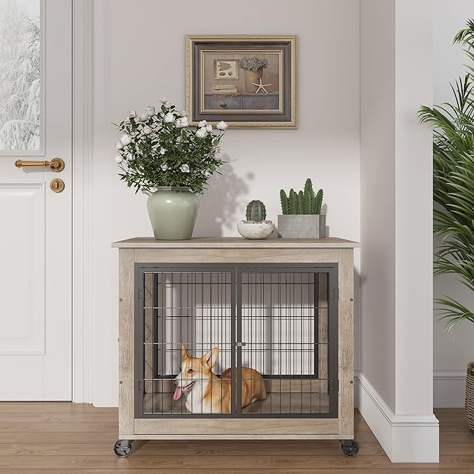 NicBex Dog Crate Furniture Dog Cage with 3 Doors and Lift Top