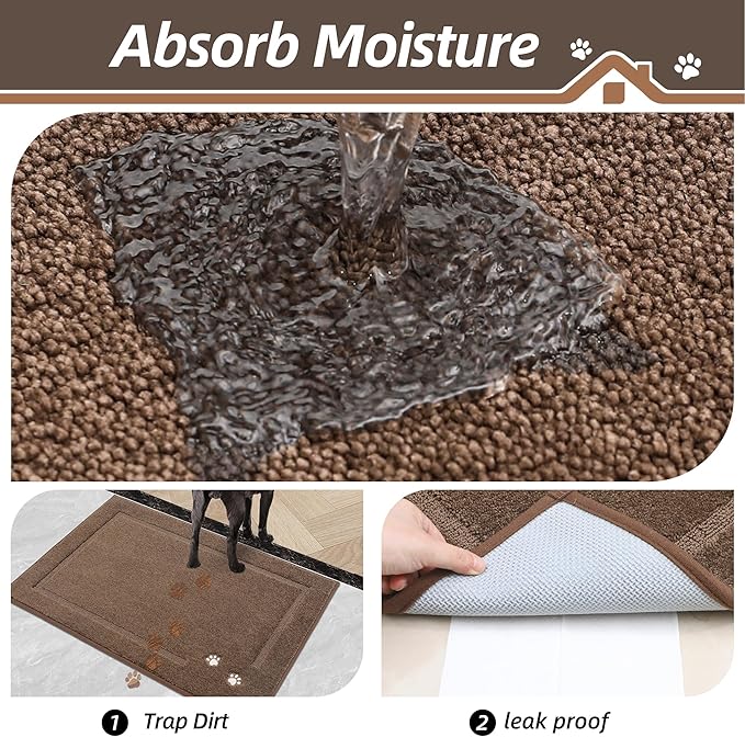 BEQHAUSE Dog Door Mat for Muddy Paws Absorbent Dirt Trapper Entryway Rug Non-Slip Washable Dog Welcome Mat Soft Mud Mat for Dogs Entry Indoor Door Mat for Inside Floor 24"x36"