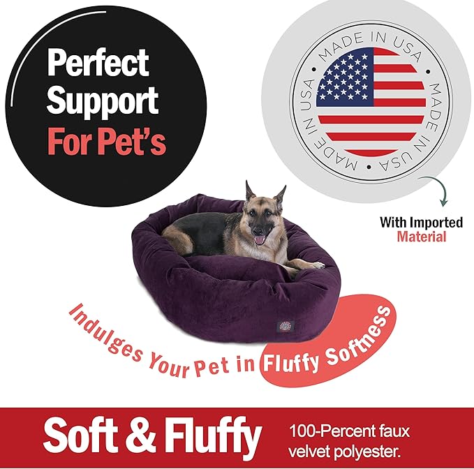 Majestic Pet 52 Inch Micro Velvet Calming Dog Bed Washable – Cozy Soft Round Dog Bed with Spine for Head Support 52x35x11 (inch)