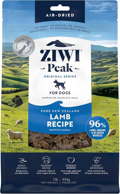 ZIWI Peak Air-Dried Dog Food – Lamb - All Natural, High Protein, Grain Free, Limited Ingredient w/ Superfoods (16oz)