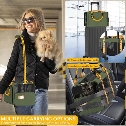 PAWZIDEA Double Pet Stroller for 2 Cats Dogs Small & Medium, TSA Airline Approved Cat Carrier Expandable, Cat Stroller with Removable Carrier Bag, 2 Dog Stroller Detachable Carrier, Travel Car Seat