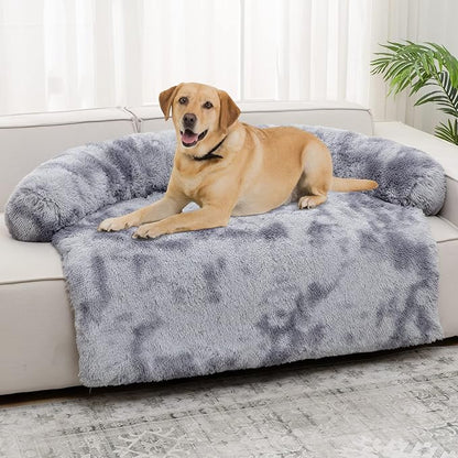 Syalife Shaggy Plush Calming Dog Couch Bed Pet Protector Cover(45"x37"x7", Grey/White)