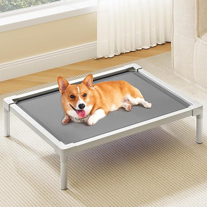 YITAHOME Cooling Elevated Dog Bed, Chew Proof Raised Pet Cot with Aluminum Frame, Breathable Textilene Mesh, Enclosed Edges, Non-Slip Feet, Durable Dog Bed for Indoors & Outdoors, Grey, 32 Inch