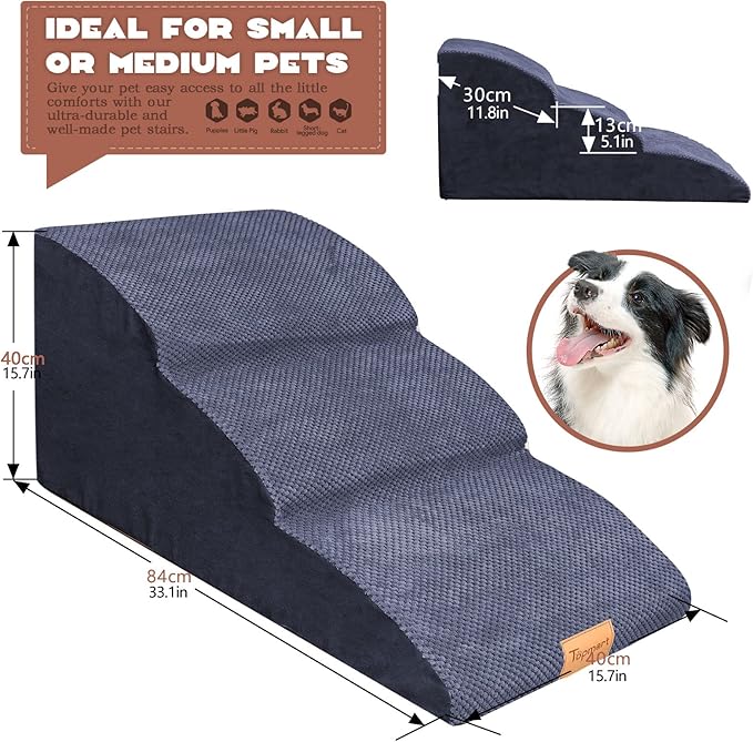 Topmart High Density Extended Foam Dog Ramp&Steps 3 Tiers 15.7" High,Non-Slip