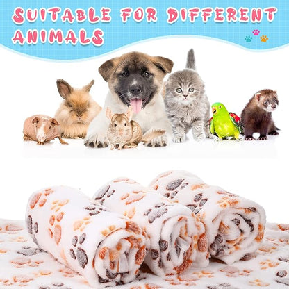 4 Pcs Pet Blanket Dog Puppy Blanket Paw Print Fleece Blanket for Small Medium Pet Dog Cat Warm Soft Sleep Mat Guinea Pig Cage Liners Blanket (White,Small(24 x 16 Inch))