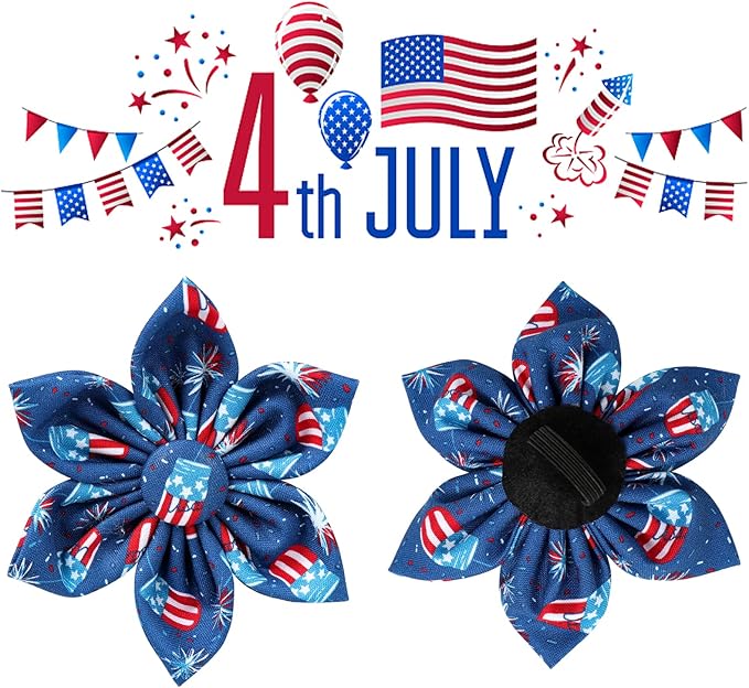 Patriotic Dog Collar with Flower 4th of 16-24in
